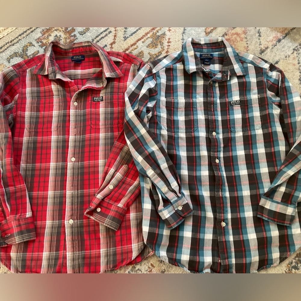 Ralph Lauren Boys Plaid Button-Up Shirt - Red and Blue